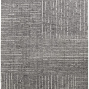 4' X 6' Gray and Ivory Wool Checkered Hand Knotted Worn Faded Area Rug