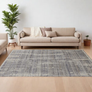 8' X 12' Gray and Ivory Wool Abstract Hand Knotted Worn Faded Area Rug