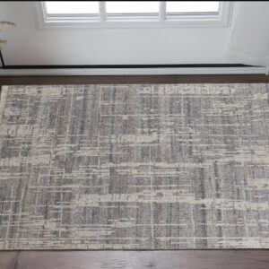 2' X 3' Gray and Ivory Wool Abstract Hand Knotted Worn Faded Area Rug