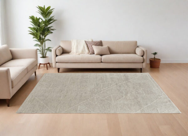 9' X 13' Tan and Ivory Wool Hand Knotted Area Rug