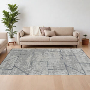 9' X 13' Gray and Silver Wool Abstract Hand Knotted Worn Faded Area Rug