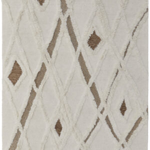 4' X 6' Ivory Taupe and Brown Wool Geometric Hand Tufted Area Rug