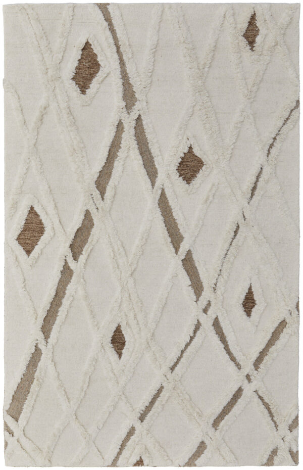 8' X 10' Ivory Taupe and Brown Wool Geometric Hand Tufted Area Rug