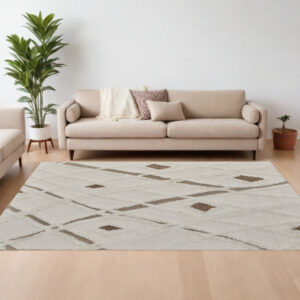 12' X 15' Ivory Taupe and Brown Wool Geometric Hand Tufted Area Rug