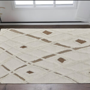 2' X 3' Ivory Taupe and Brown Wool Geometric Hand Tufted Area Rug