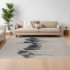 9' X 12' Gray Ivory and Blue Abstract Hand Tufted Area Rug