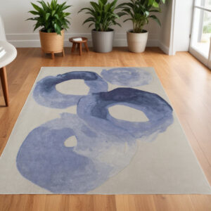 4' X 6' Blue and Ivory Abstract Hand Tufted Area Rug