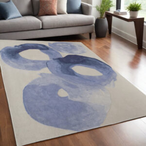 5' X 8' Blue and Ivory Abstract Hand Tufted Area Rug