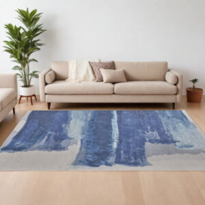 9' X 12' Blue and Ivory Abstract Hand Tufted Area Rug