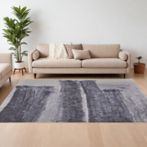 8' X 10' Dark Gray and Ivory Abstract Hand Tufted Area Rug