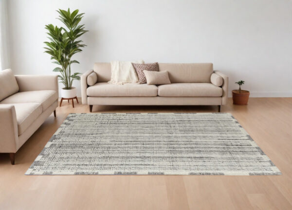 9' X 13' Gray and Ivory Wool Striped Hand Woven Area Rug