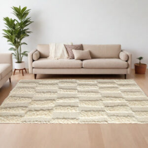 6' X 9' Ivory Wool Geometric Hand Woven Area Rug