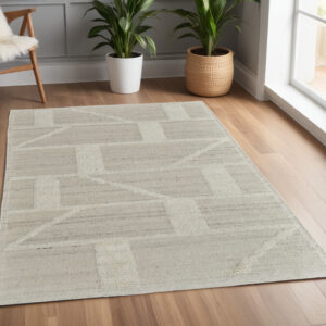 4' X 6' Tan and Ivory Wool Geometric Hand Woven Area Rug