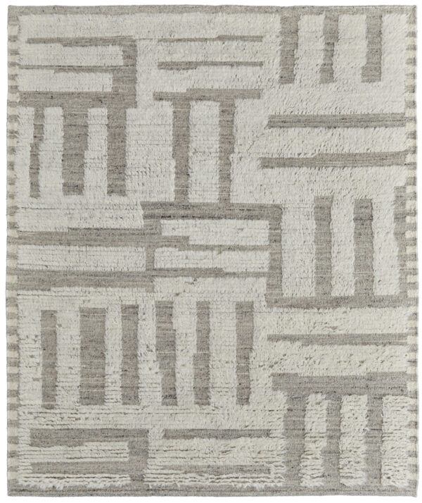 8' X 12' Gray and Ivory Wool Geometric Hand Woven Area Rug