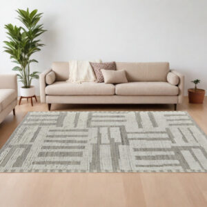 9' X 13' Gray and Ivory Wool Geometric Hand Woven Area Rug