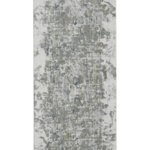 8' Gray and Ivory Abstract Power Loom Worn Faded Runner Rug