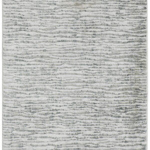 8' Ivory Gray and Green Abstract Power Loom Worn Faded Runner Rug
