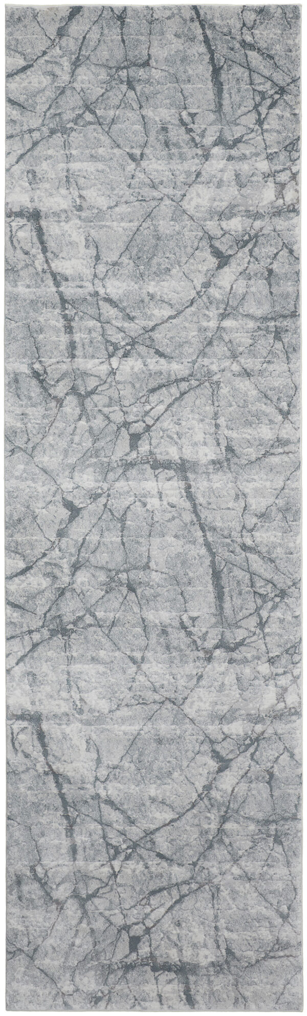 8' Gray and Ivory Abstract Power Loom Worn Faded Runner Rug - Image 2
