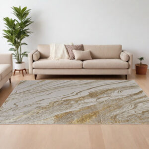12' X 15' Ivory Brown and Gold Abstract Power Loom Area Rug