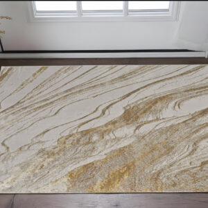 2' X 3' Ivory Brown and Gold Abstract Power Loom Area Rug