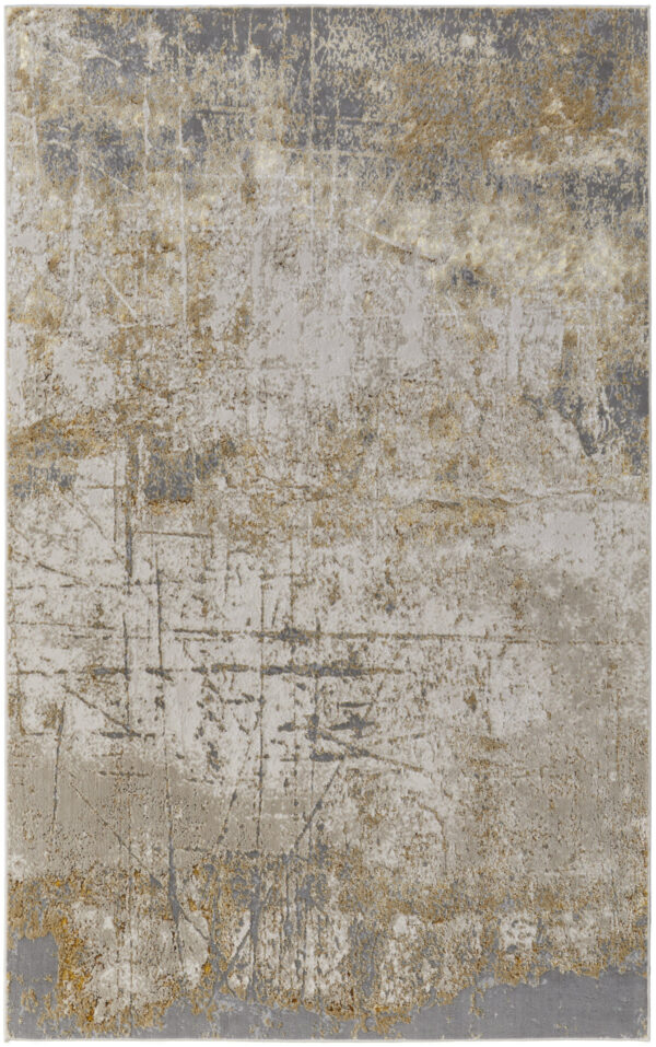 4' X 6' Ivory Gray and Brown Abstract Power Loom Worn Faded Area Rug