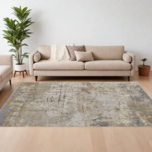 7' X 10' Ivory Gray and Brown Abstract Power Loom Worn Faded Area Rug