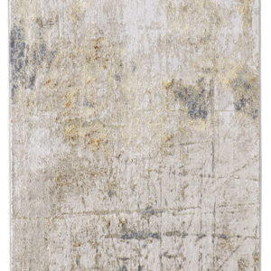 8' Ivory Gray and Brown Abstract Power Loom Worn Faded Runner Rug