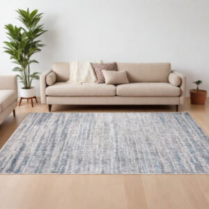 8' X 10' Ivory Gray and Blue Abstract Power Loom Area Rug