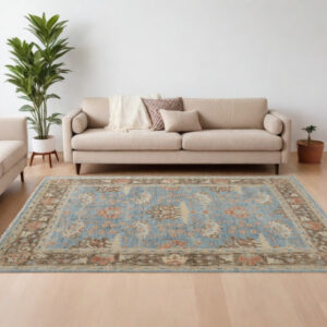 12' X 15' Brown and Blue Wool Oriental Hand Knotted Area Rug