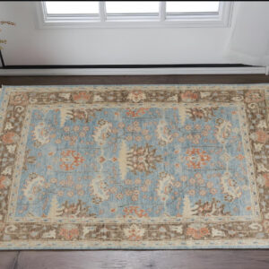 2' X 3' Brown and Blue Wool Oriental Hand Knotted Area Rug