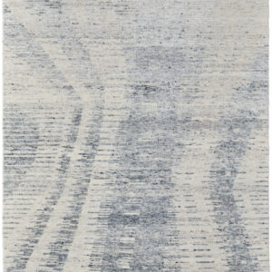 3' X 5' Ivory Gray and Blue Abstract Hand Knotted Worn Faded Area Rug