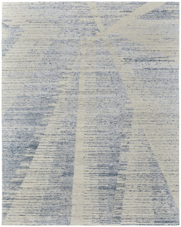8' X 10' Ivory and Blue Abstract Hand Knotted Worn Faded Area Rug - Image 2