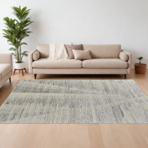 8' X 10' Ivory and Gray Abstract Hand Knotted Worn Faded Area Rug