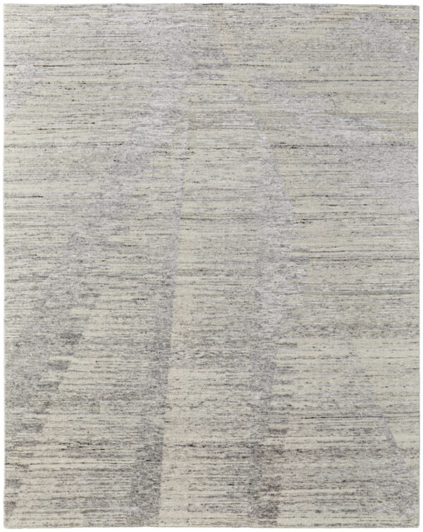12' X 15' Ivory and Gray Abstract Hand Knotted Worn Faded Area Rug