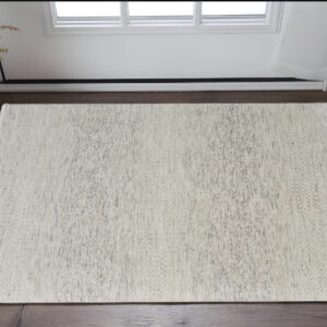2' X 3' Ivory and Gray Wool Hand Knotted Area Rug With Fringe