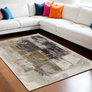 5' X 8' Gray Black and Brown Abstract Power Loom Area Rug
