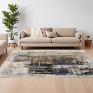9' X 12' Gray Black and Brown Abstract Power Loom Area Rug