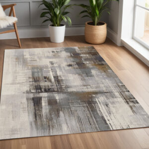 4' X 6' Ivory Gray and Brown Abstract Power Loom Area Rug