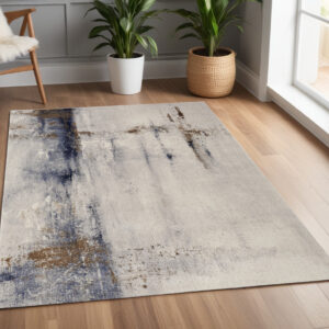 4' X 6' Ivory Blue and Brown Abstract Power Loom Area Rug