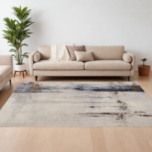 9' X 12' Ivory Blue and Brown Abstract Power Loom Area Rug