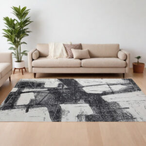 8' X 10' Black and Gray Abstract Hand Woven Area Rug