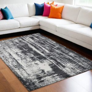 5' X 8' Black and Gray Abstract Hand Woven Area Rug