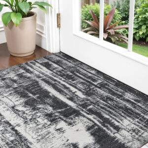 2' X 3' Black and Gray Abstract Hand Woven Area Rug