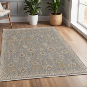 4' X 6' Gray and Ivory Wool Oriental Hand Knotted Area Rug With Fringe