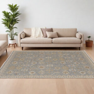 12' X 15' Gray and Ivory Wool Oriental Hand Knotted Area Rug With Fringe
