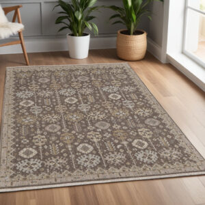 4' X 6' Tan and Brown Wool Oriental Hand Knotted Area Rug With Fringe