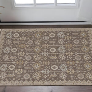 2' X 3' Tan and Brown Wool Oriental Hand Knotted Area Rug With Fringe