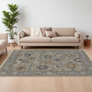 8' X 10' Gray and Brown Wool Oriental Hand Knotted Area Rug With Fringe