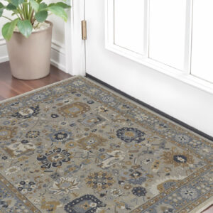 2' X 3' Gray and Brown Wool Oriental Hand Knotted Area Rug With Fringe