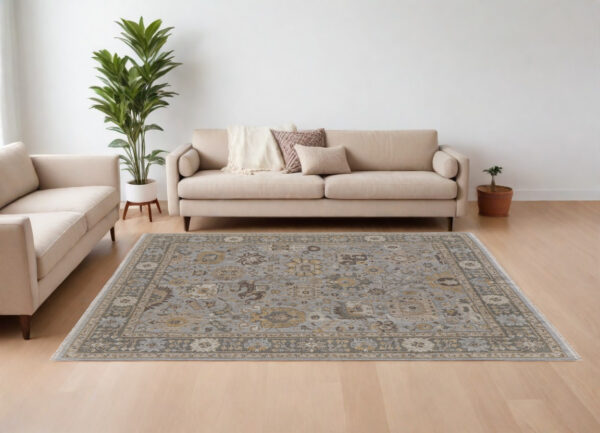 6' X 9' Gray and Brown Wool Oriental Hand Knotted Area Rug With Fringe